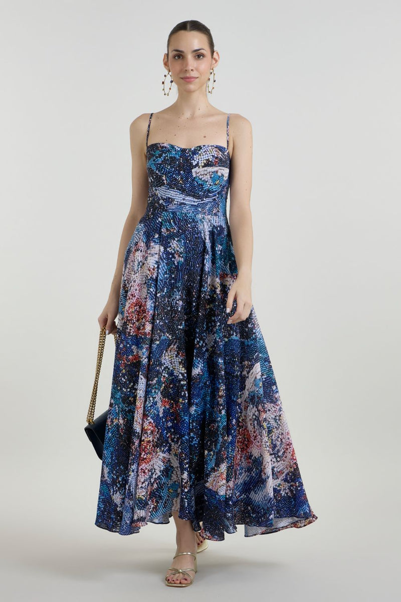 Mosaic Strappy Dress linen dress by SOBARIKO for women in Singapore