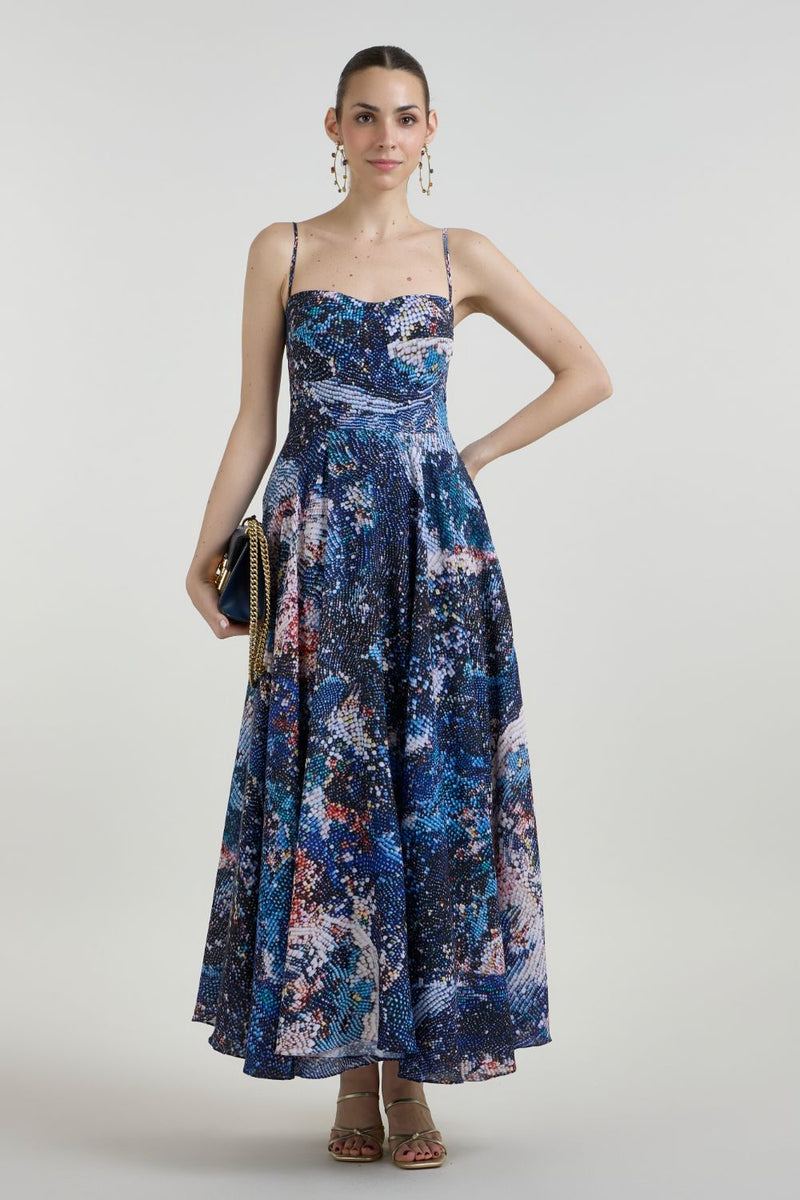 Mosaic Strappy Dress linen dress by SOBARIKO for women in Singapore