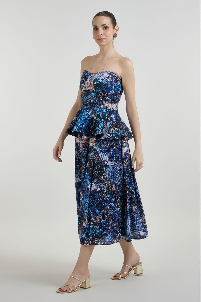 Mosaic Peplum set linen co-ord set by SOBARIKO in multicolor for women in Singapore