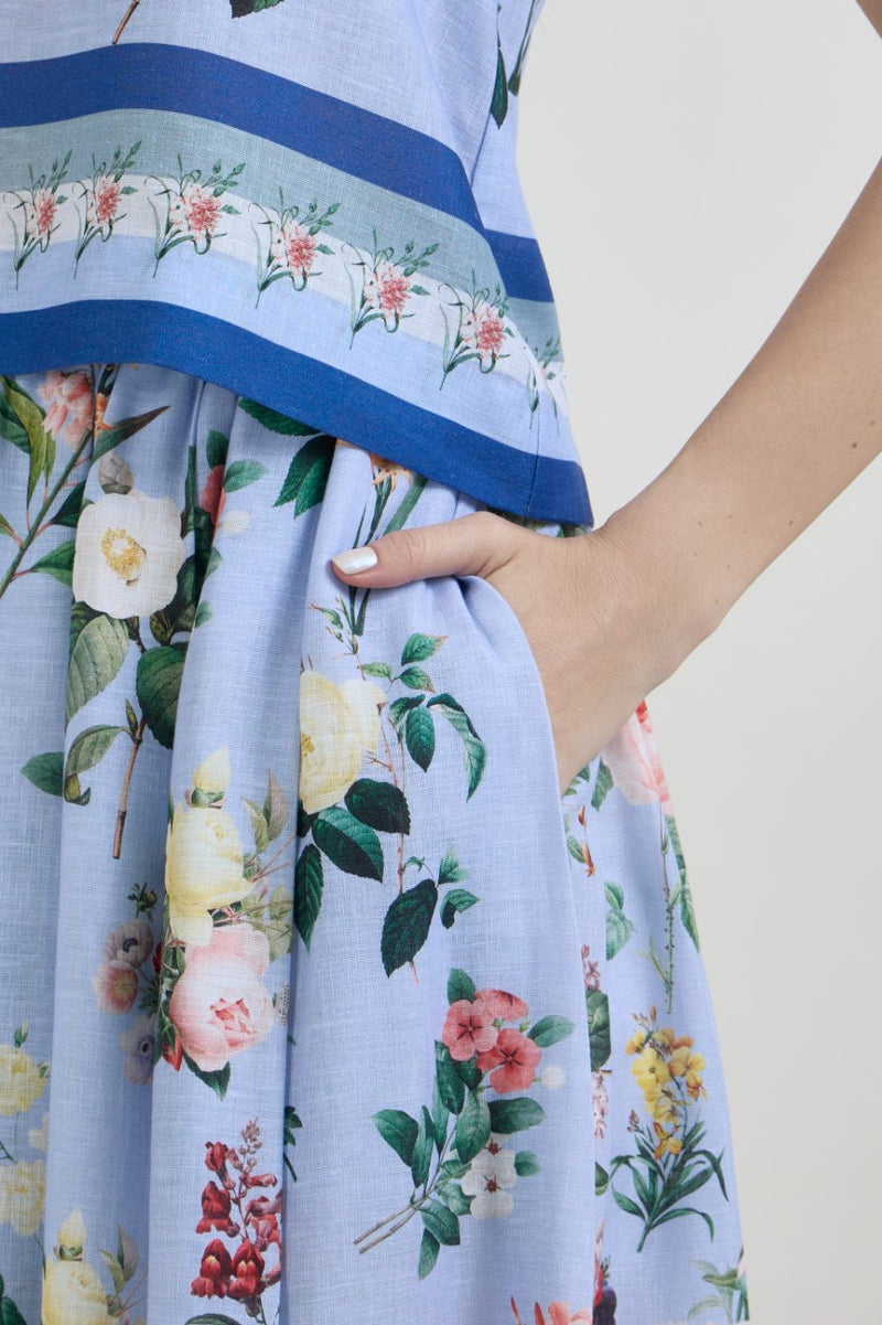 Blaire Skirt set linen co-ord set by SOBARIKO in blue for women in Singapore