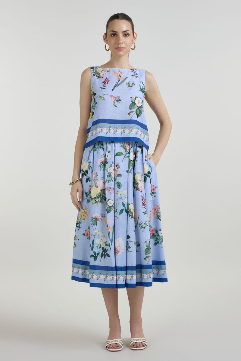 Blaire Skirt set linen co-ord set by SOBARIKO in blue for women in Singapore