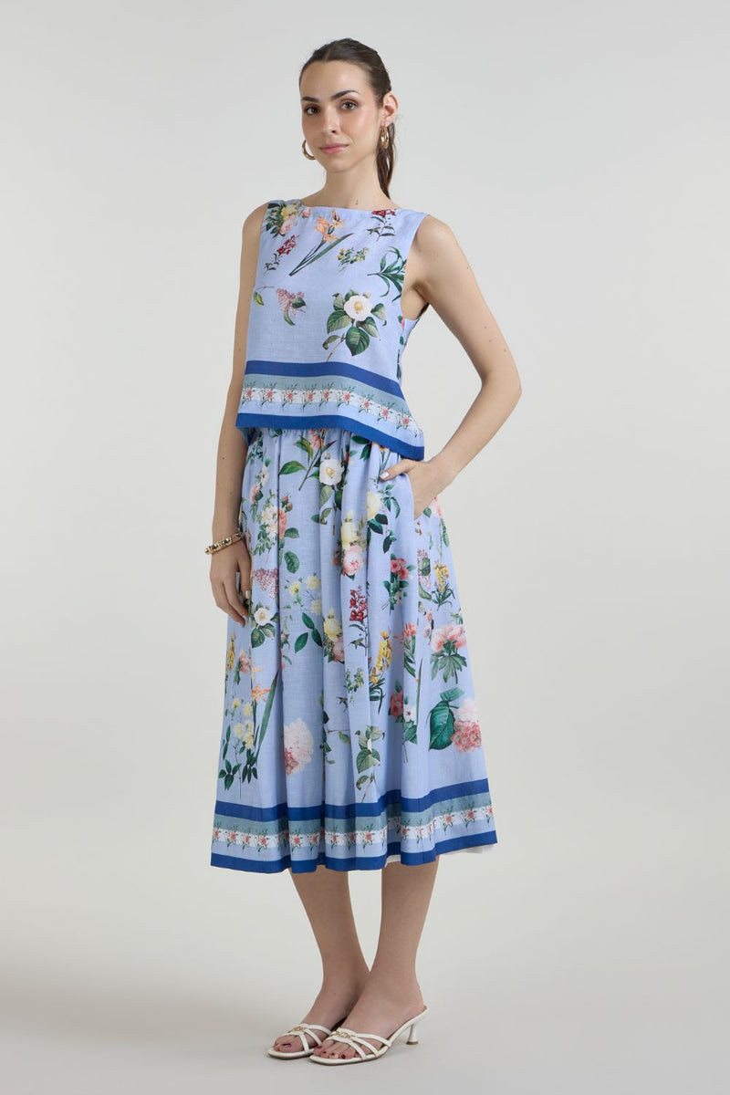 Blaire Skirt set linen co-ord set by SOBARIKO in blue for women in Singapore