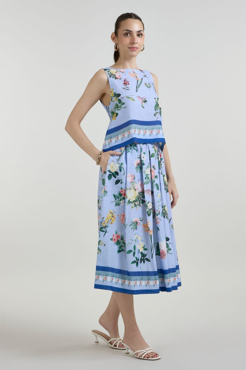 Blaire Skirt set linen co-ord set by SOBARIKO in blue for women in Singapore