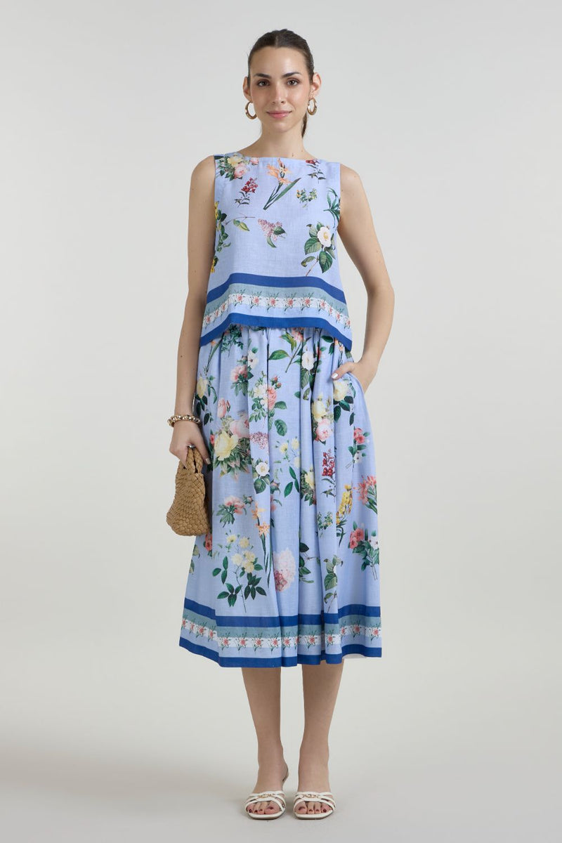 Blaire Skirt set linen co-ord set by SOBARIKO in blue for women in Singapore