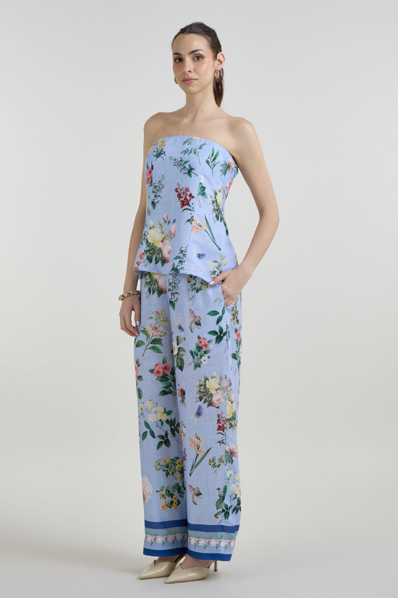 Blaire Strapless Set linen co-ord set by SOBARIKO in blue for women in Singapore