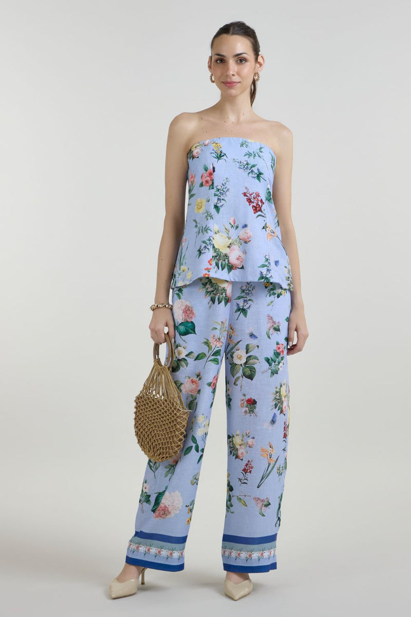 Blaire Strapless Set linen co-ord set by SOBARIKO in blue for women in Singapore