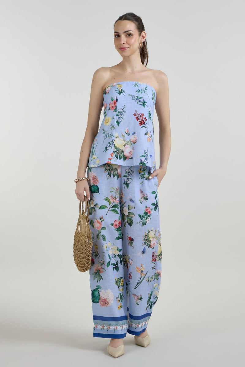 Blaire Strapless Set linen co-ord set by SOBARIKO in blue for women in Singapore