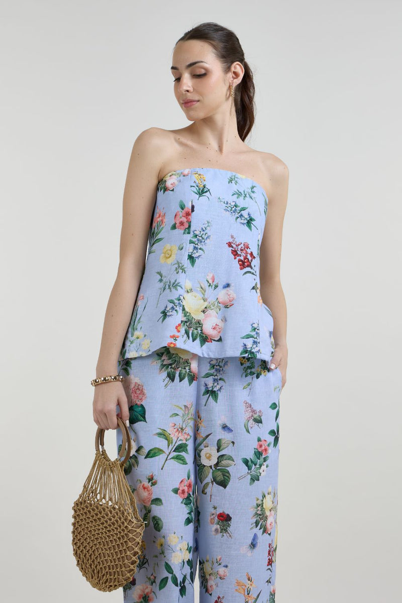 Blaire Strapless Set linen co-ord set by SOBARIKO in blue for women in Singapore