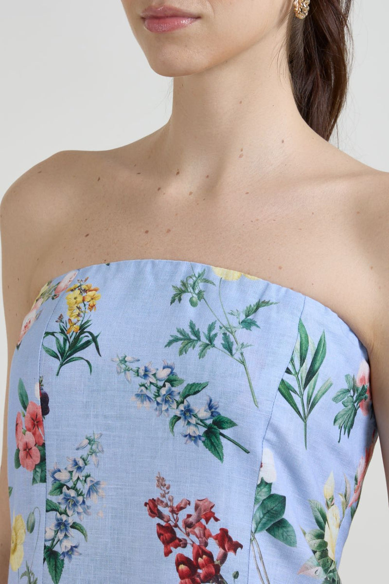 Blaire Strapless Set linen co-ord set by SOBARIKO in blue for women in Singapore