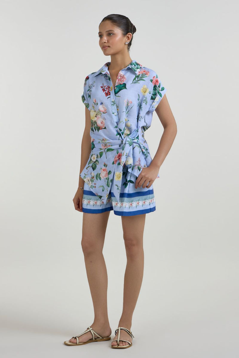Blaire twist set linen co-ord set by SOBARIKO in blue for women in Singapore