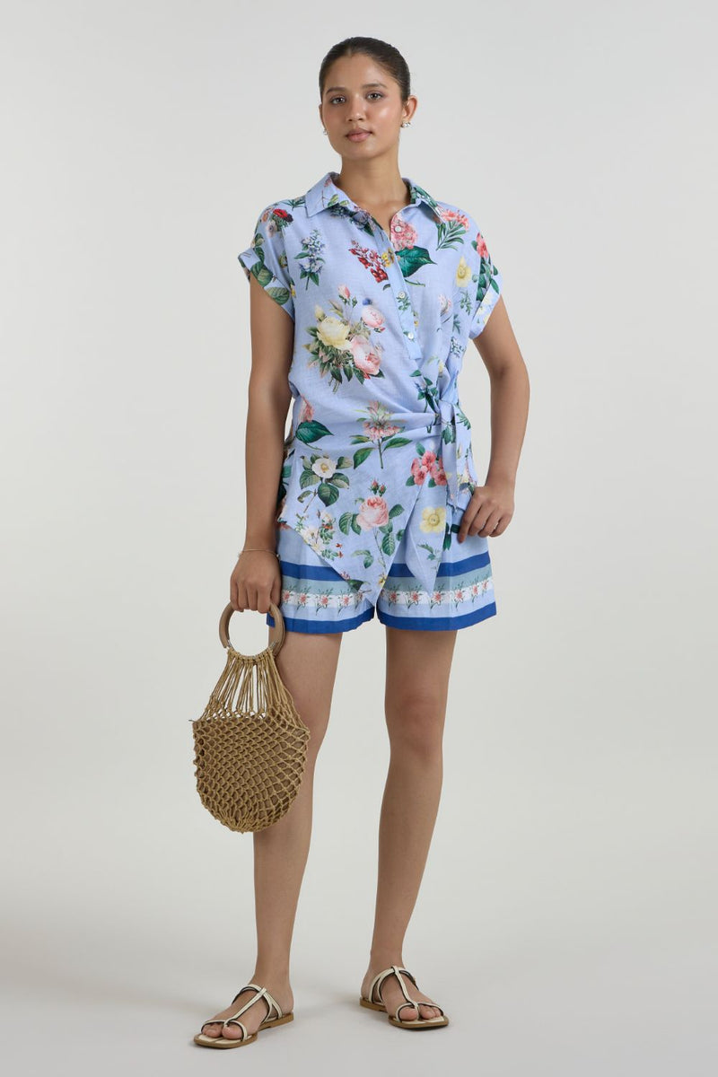 Blaire twist set linen co-ord set by SOBARIKO in blue for women in Singapore