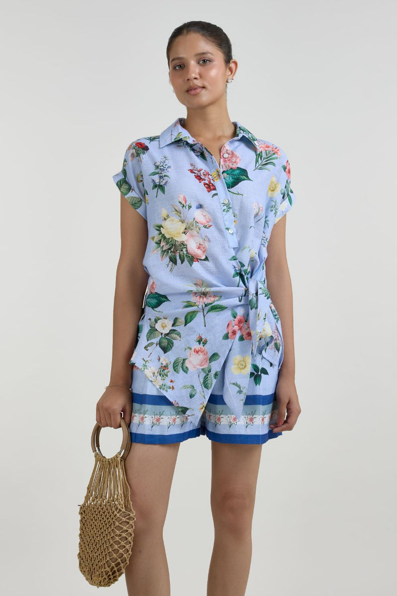 Blaire twist set linen co-ord set by SOBARIKO in blue for women in Singapore