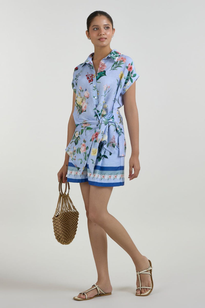 Blaire twist set linen co-ord set by SOBARIKO in blue for women in Singapore