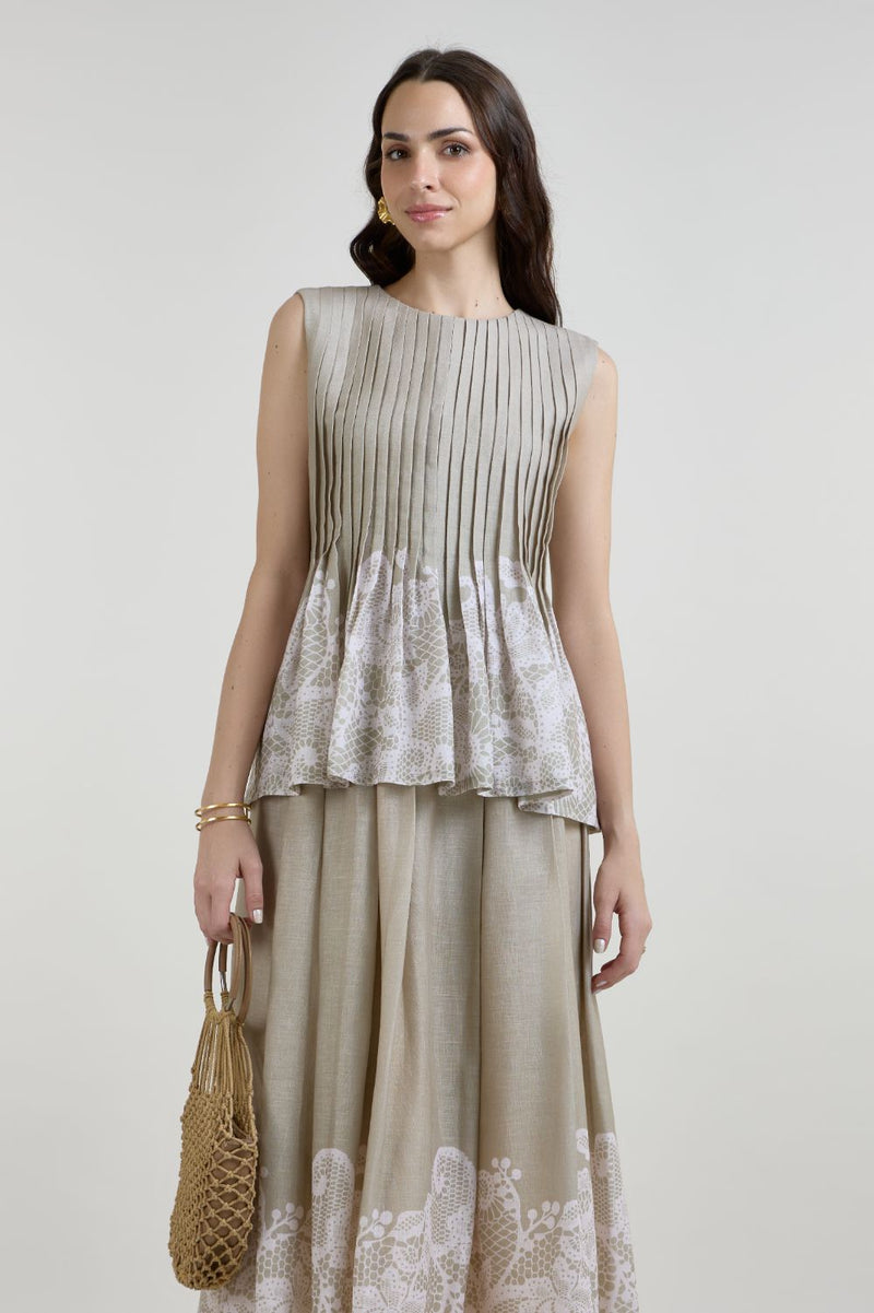 Lucy Accordian set linen co-ord set by SOBARIKO in khaki for women in Singapore