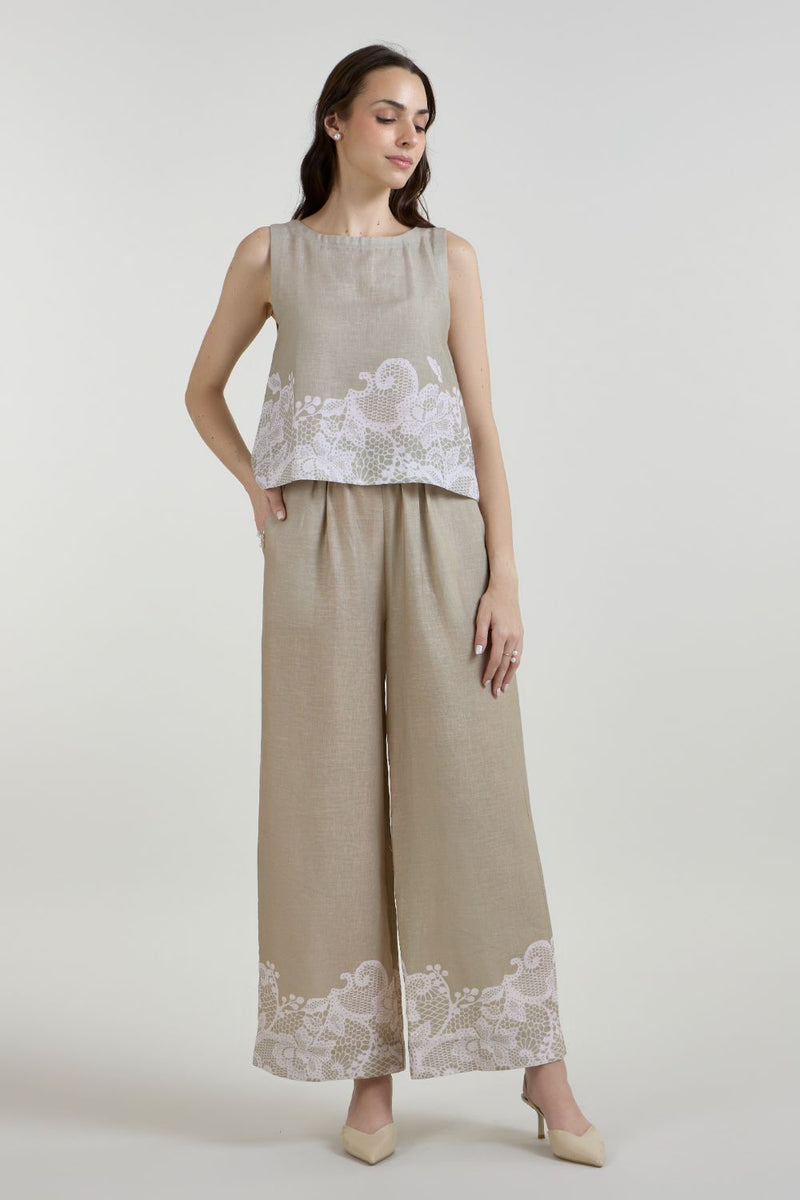 Lucy Co-ord Set linen co-ord set by SOBARIKO in khaki for women in Singapore