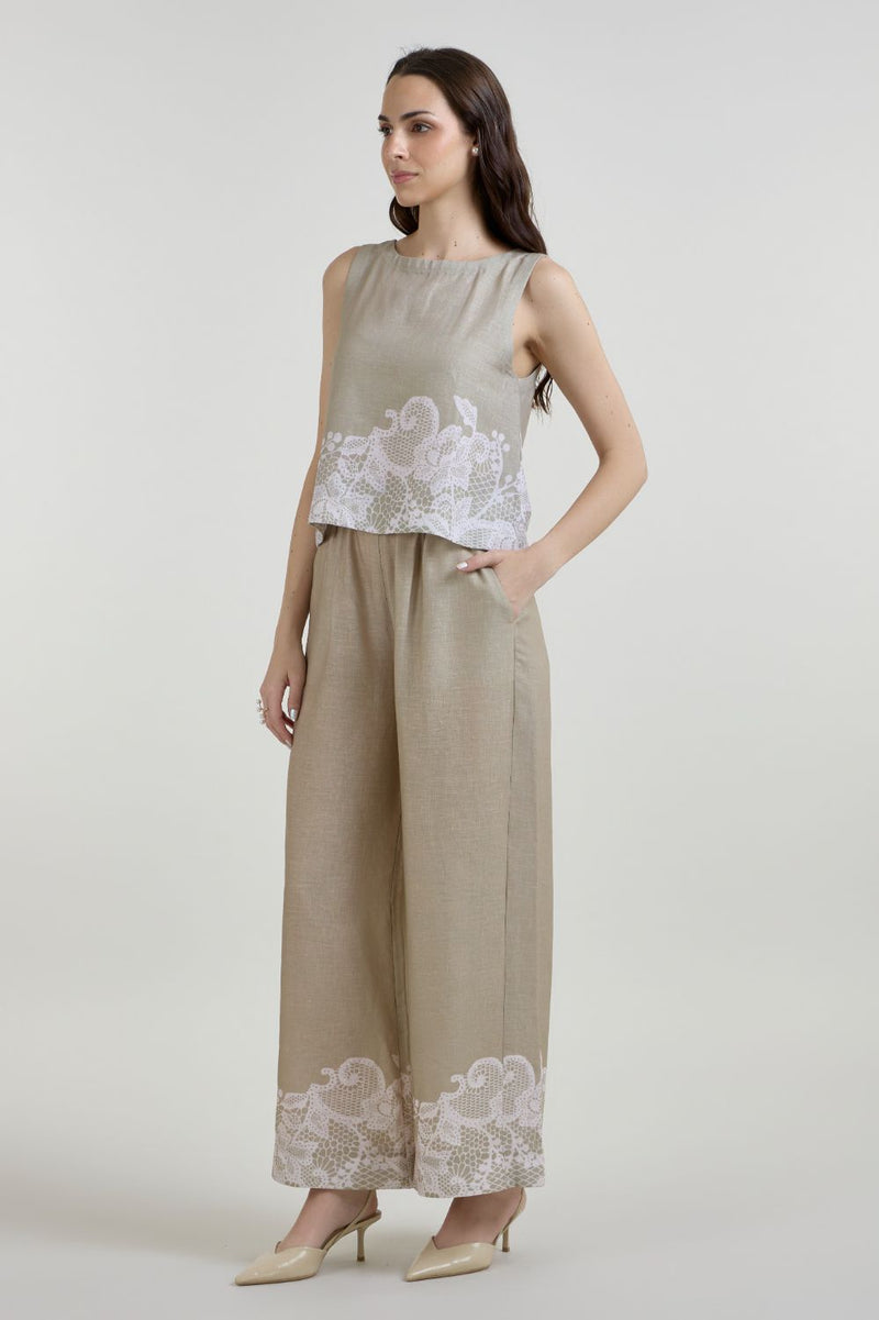 Lucy Co-ord Set linen co-ord set by SOBARIKO in khaki for women in Singapore