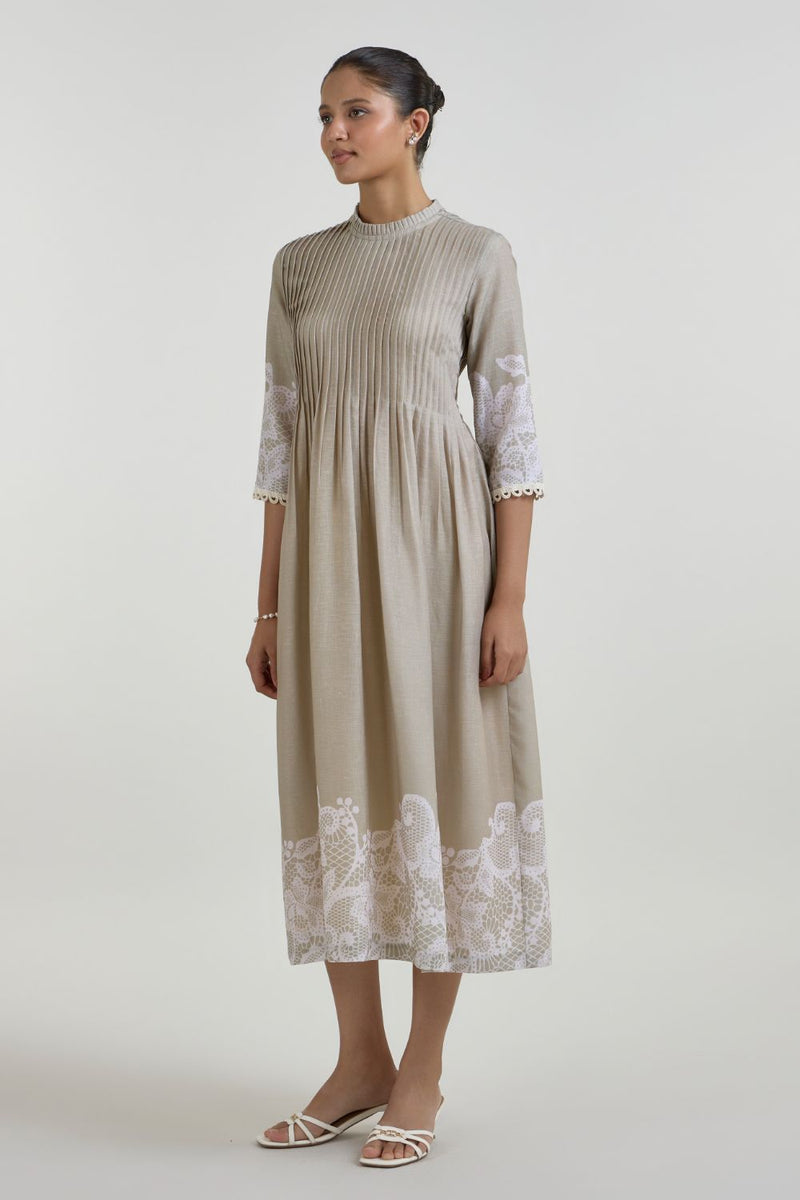 Lucy Pleated Dress linen dress by SOBARIKO for women in Singapore