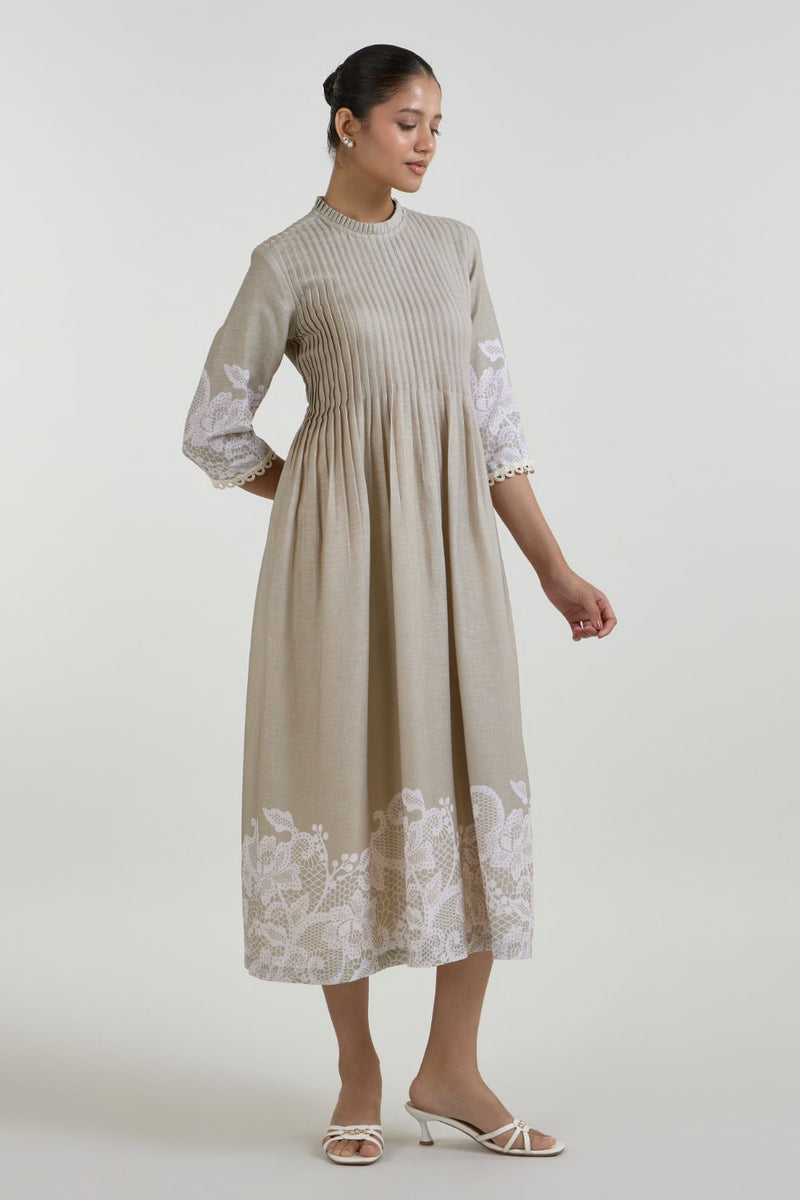 Lucy Pleated Dress linen dress by SOBARIKO for women in Singapore