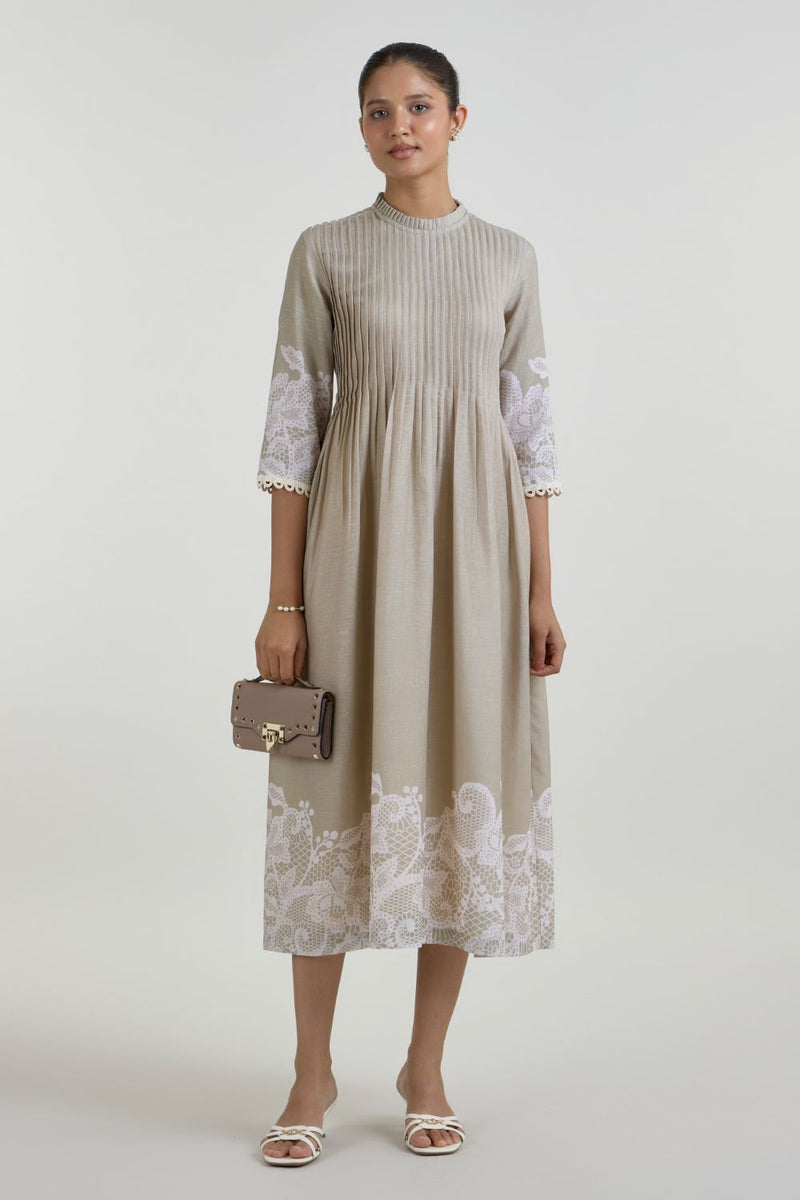Lucy Pleated Dress linen dress by SOBARIKO for women in Singapore
