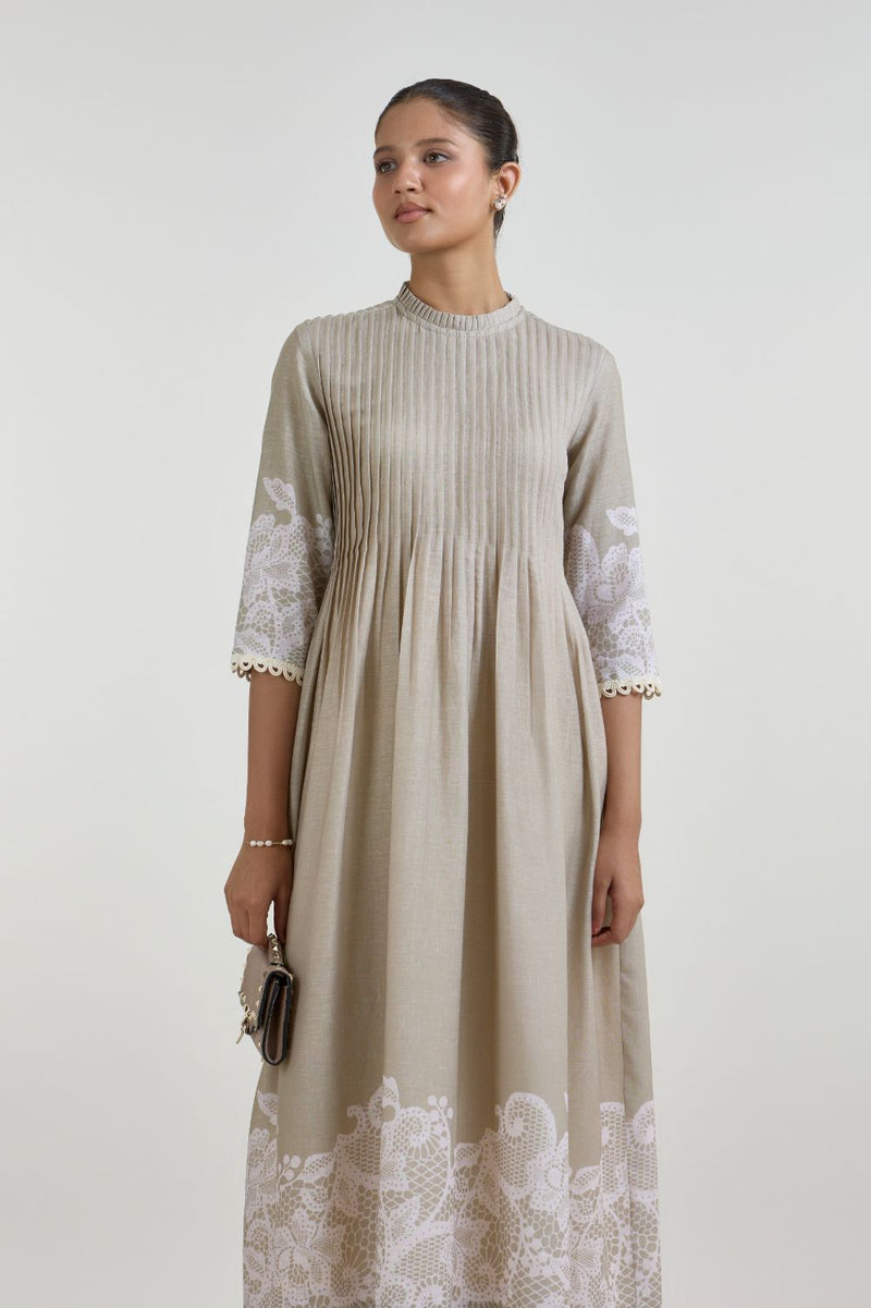 Lucy Pleated Dress linen dress by SOBARIKO for women in Singapore