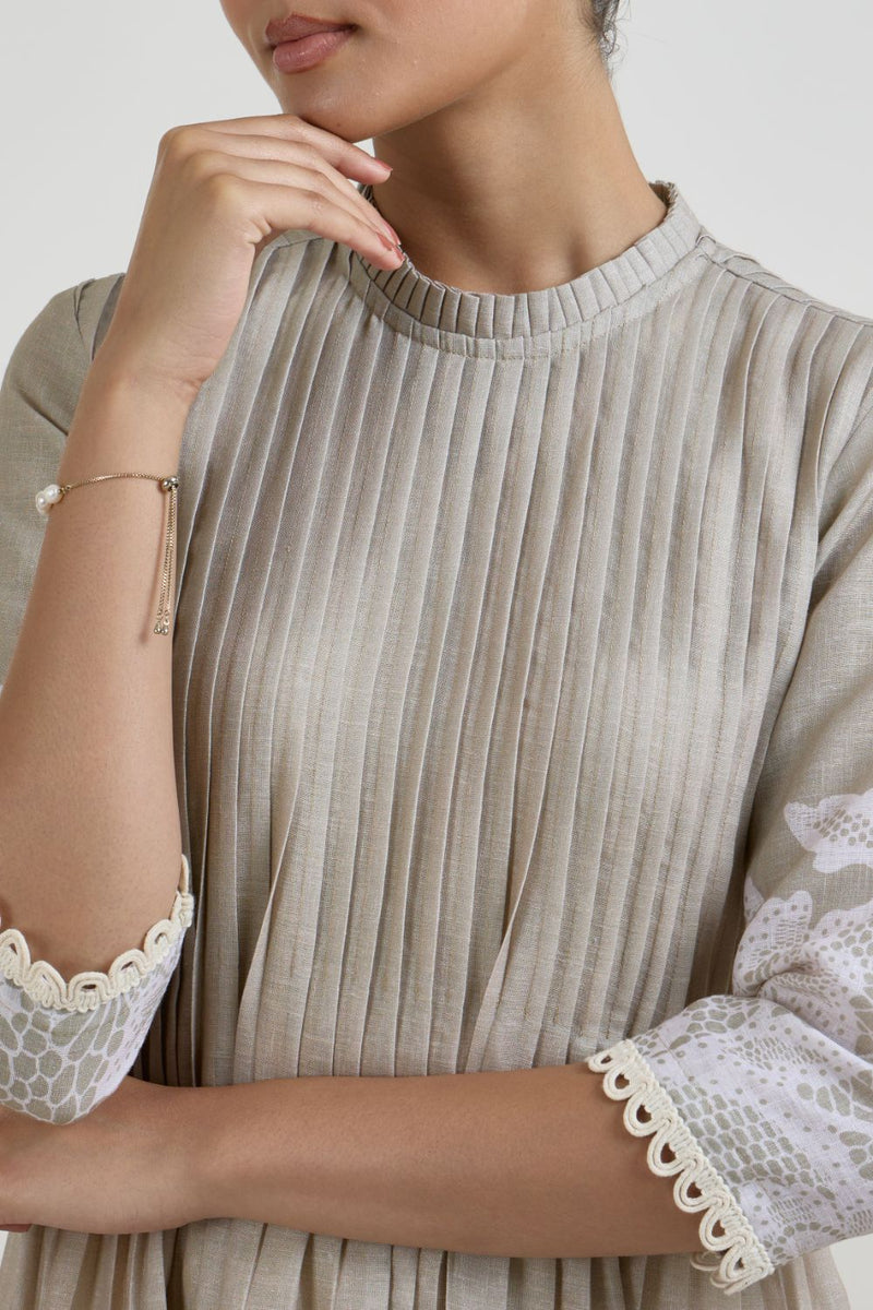 Lucy Pleated Dress linen dress by SOBARIKO for women in Singapore