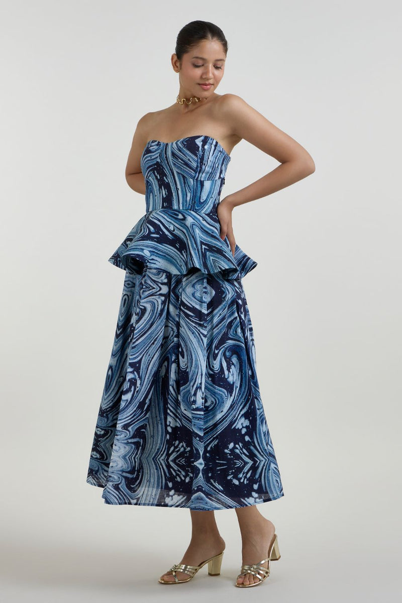Marbela Peplum set linen co-ord set by SOBARIKO in blue for women in Singapore