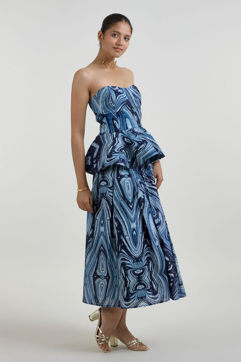 Marbela Peplum set linen co-ord set by SOBARIKO in blue for women in Singapore