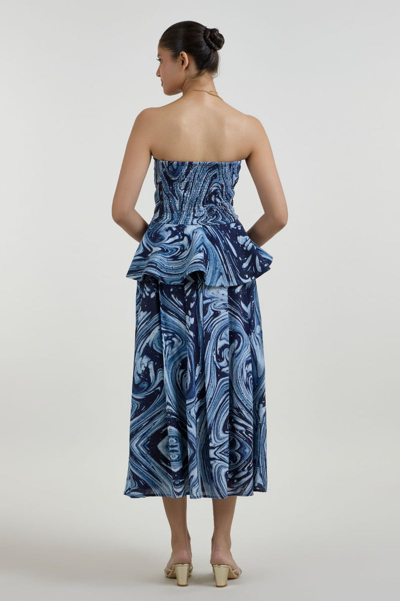 Marbela Peplum set linen co-ord set by SOBARIKO in blue for women in Singapore
