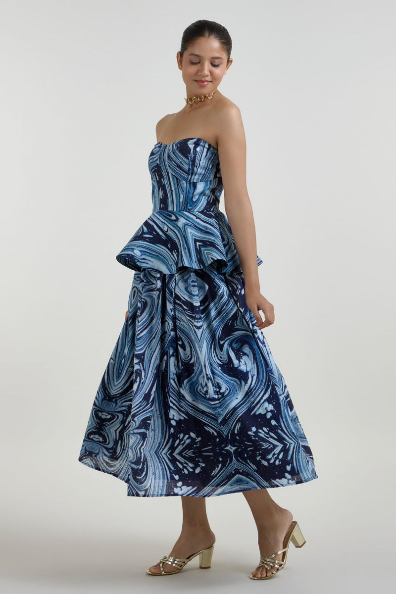 Marbela Peplum set linen co-ord set by SOBARIKO in blue for women in Singapore