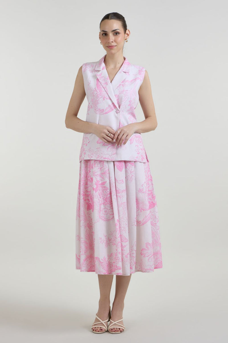 Rosia Blazer Skirt Set linen co-ord set by SOBARIKO in pink for women in Singapore