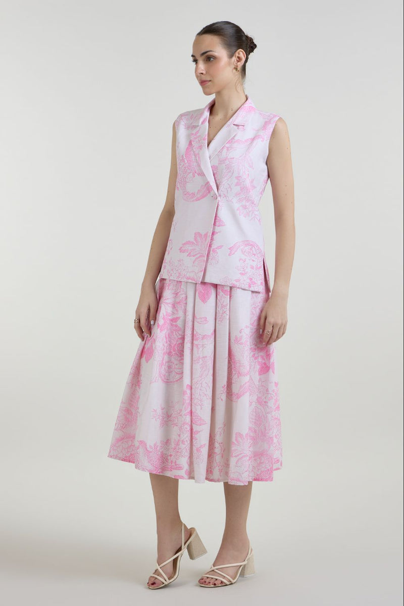 Rosia Blazer Skirt Set linen co-ord set by SOBARIKO in pink for women in Singapore