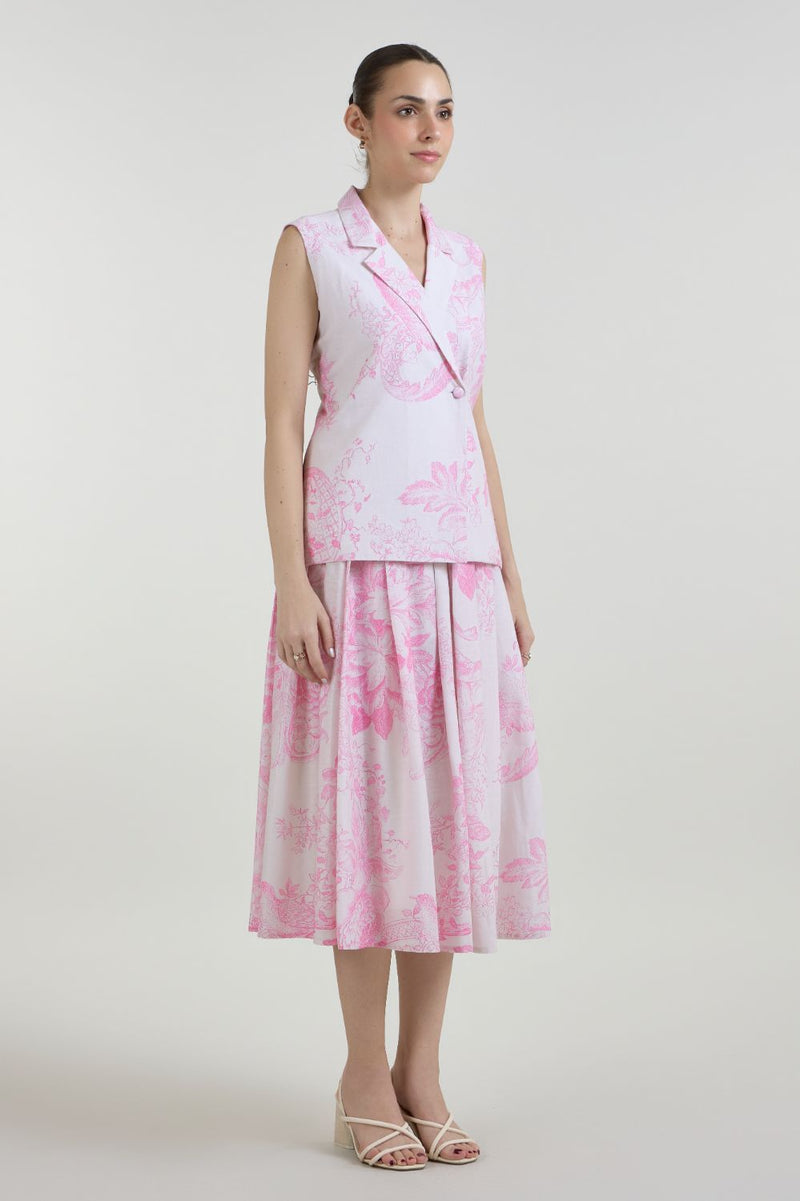 Rosia Blazer Skirt Set linen co-ord set by SOBARIKO in pink for women in Singapore