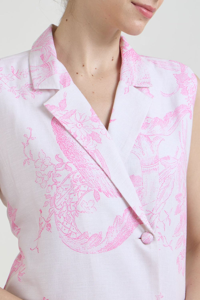 Rosia Blazer Skirt Set linen co-ord set by SOBARIKO in pink for women in Singapore