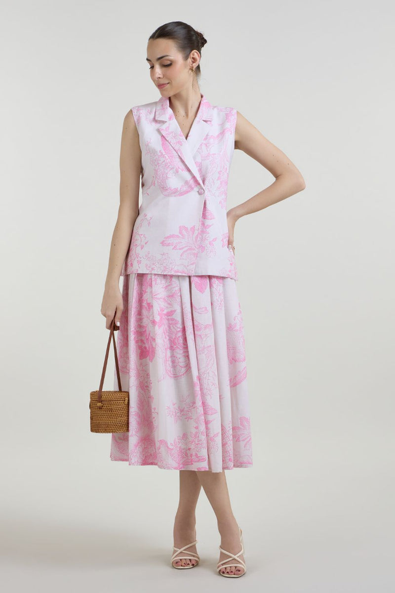 Rosia Blazer Skirt Set linen co-ord set by SOBARIKO in pink for women in Singapore