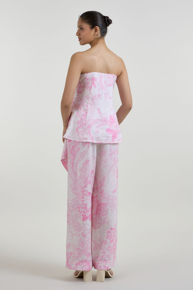 Rosia Strapless Set linen co-ord set by SOBARIKO in pink for women in Singapore