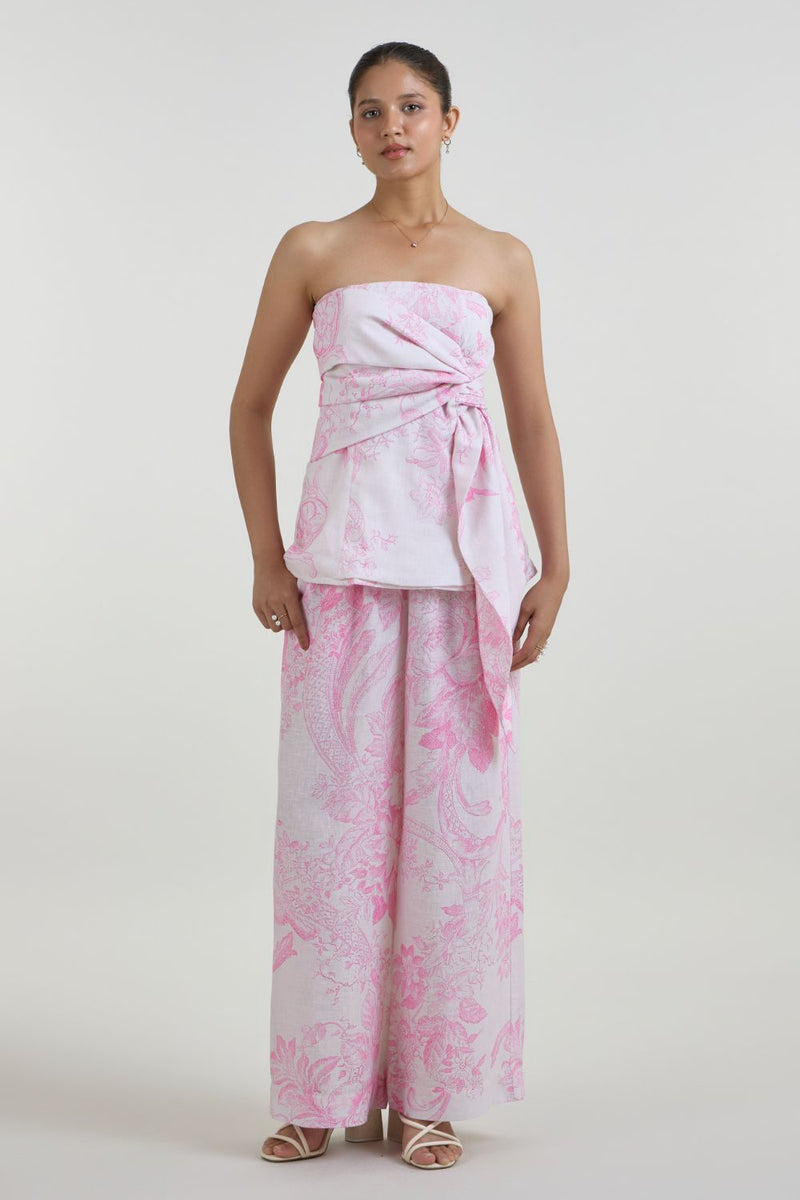 Rosia Strapless Set linen co-ord set by SOBARIKO in pink for women in Singapore