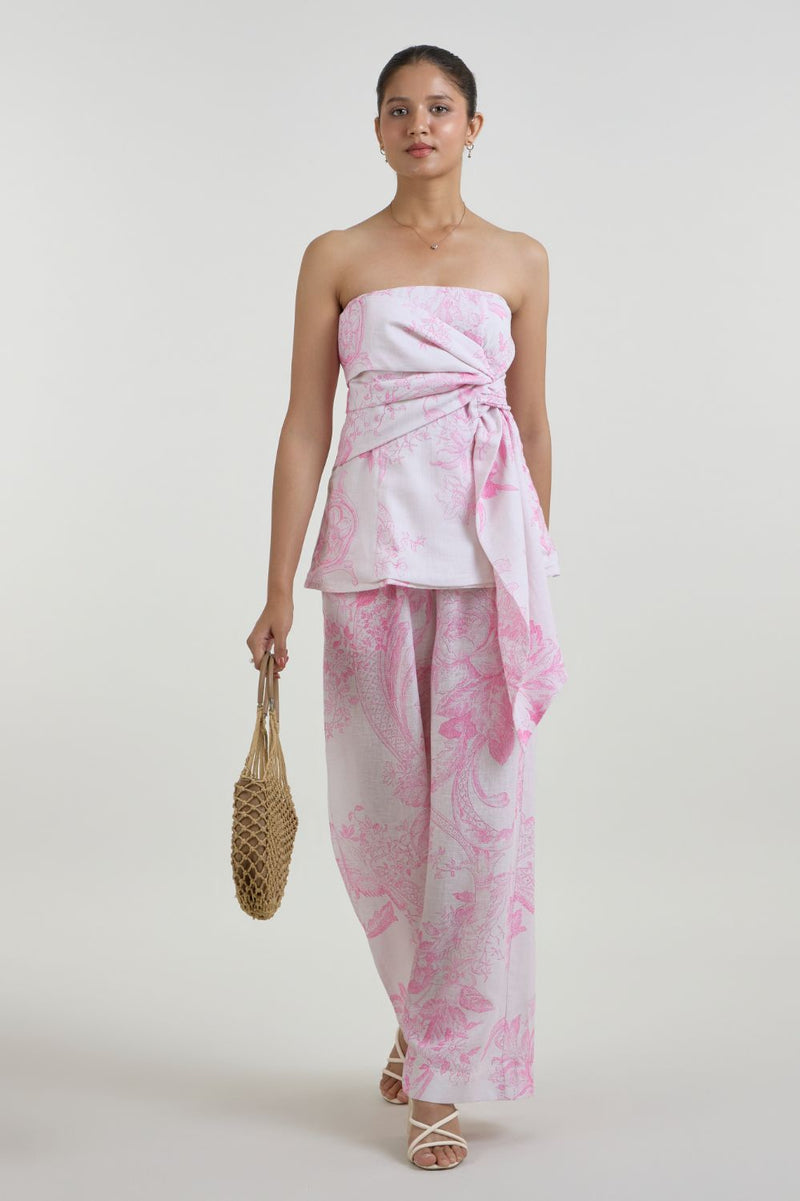 Rosia Strapless Set linen co-ord set by SOBARIKO in pink for women in Singapore