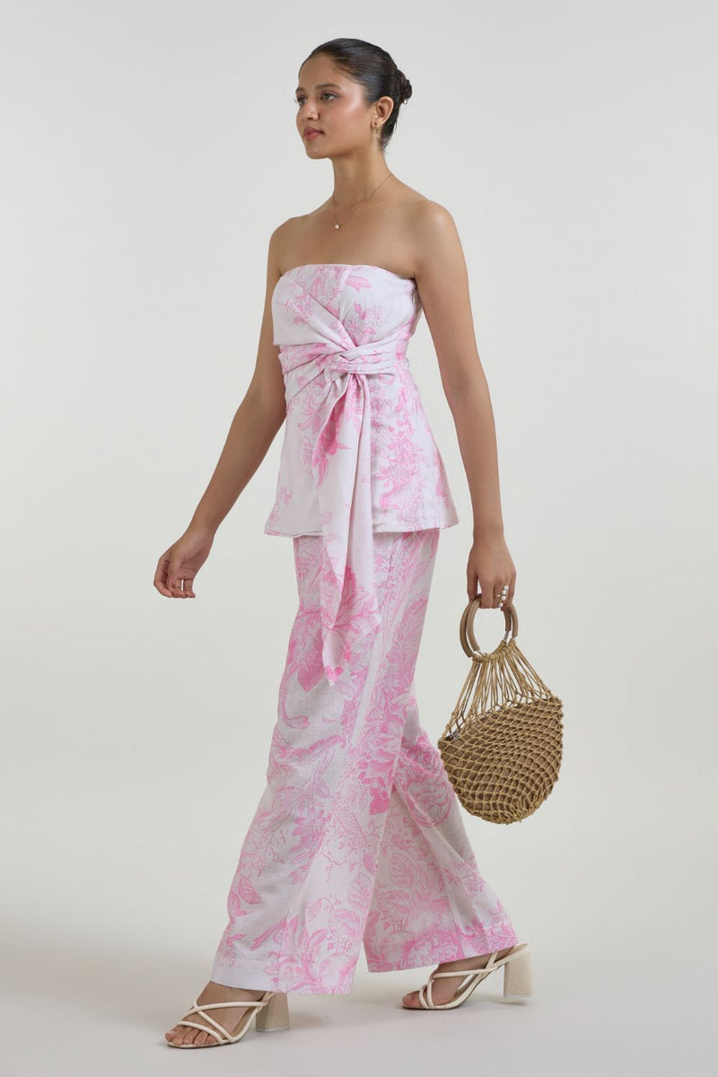 Rosia Strapless Set linen co-ord set by SOBARIKO in pink for women in Singapore