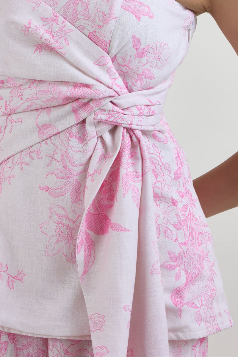 Rosia Strapless Set linen co-ord set by SOBARIKO in pink for women in Singapore