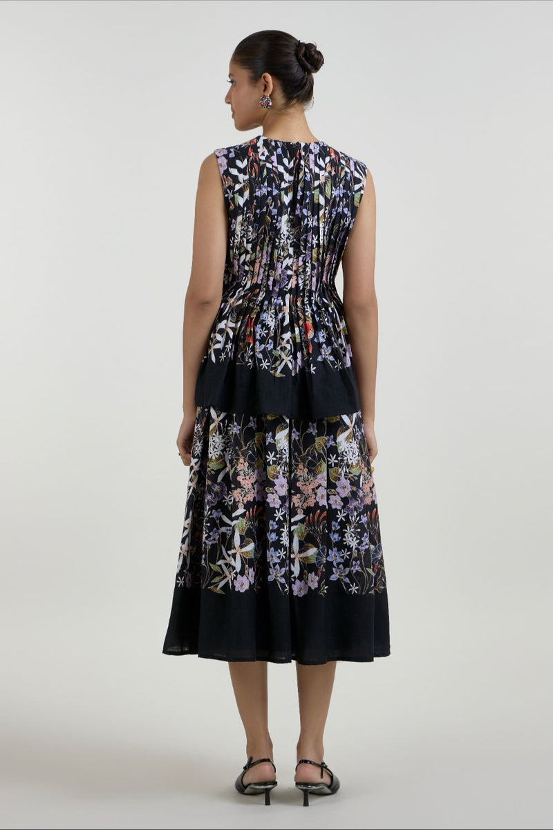 Eliza Accordian Skirt Set linen co-ord set by SOBARIKO in black for women in Singapore