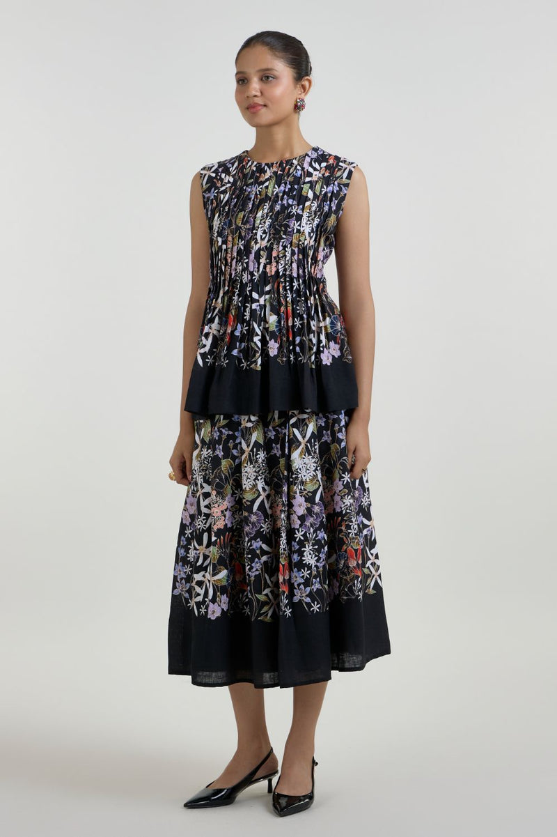 Eliza Accordian Skirt Set linen co-ord set by SOBARIKO in black for women in Singapore