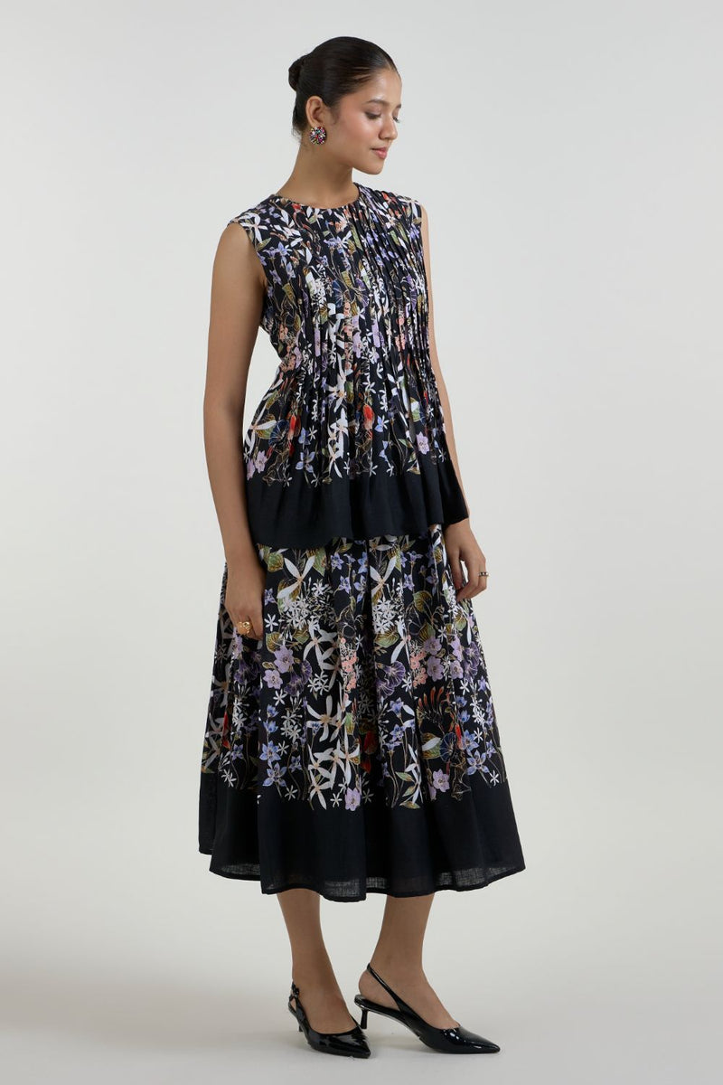 Eliza Accordian Skirt Set linen co-ord set by SOBARIKO in black for women in Singapore