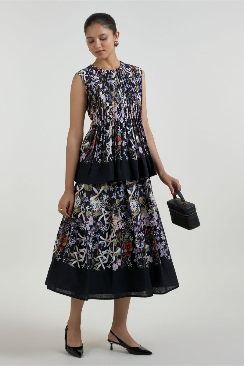 Eliza Accordian Skirt Set linen co-ord set by SOBARIKO in black for women in Singapore