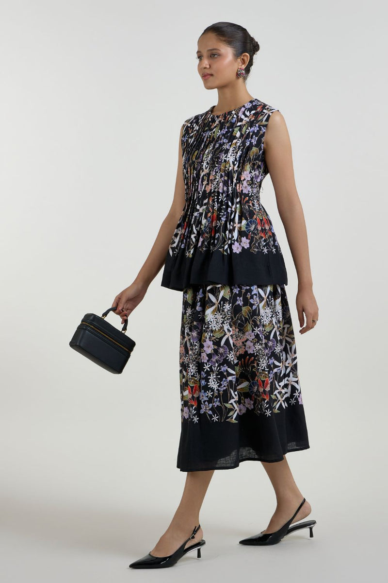 Eliza Accordian Skirt Set linen co-ord set by SOBARIKO in black for women in Singapore
