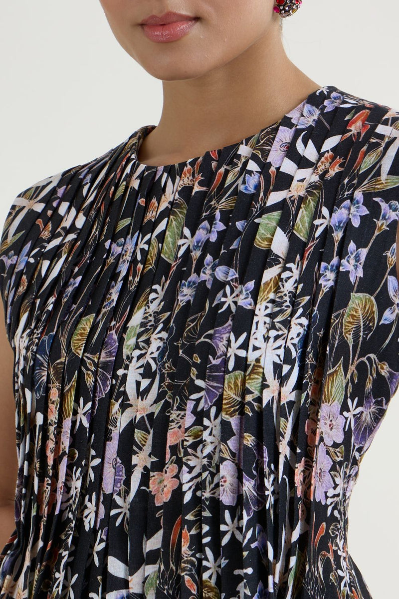 Eliza Accordian Skirt Set linen co-ord set by SOBARIKO in black for women in Singapore