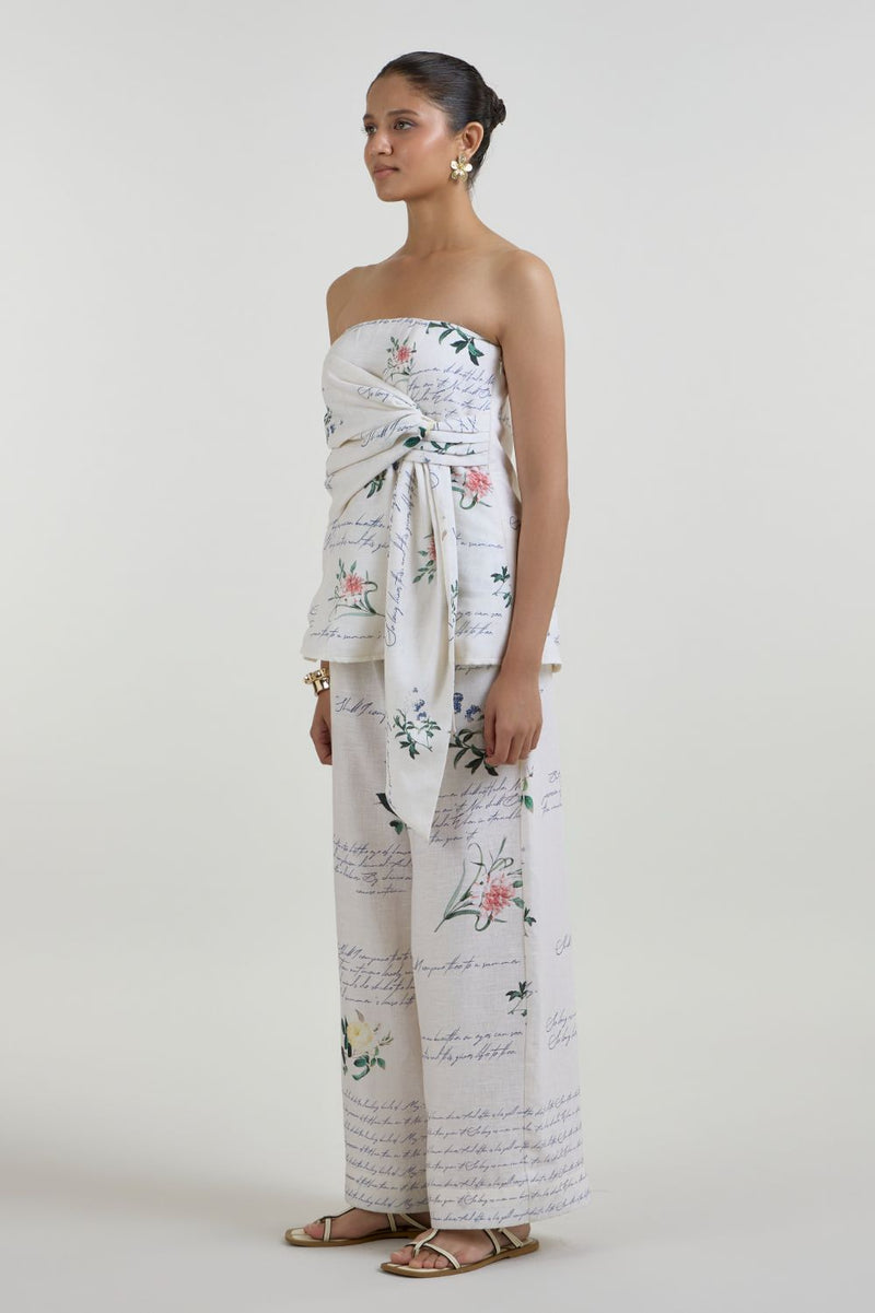 Poetry strapless set linen co-ord set by SOBARIKO in ivory for women in Singapore