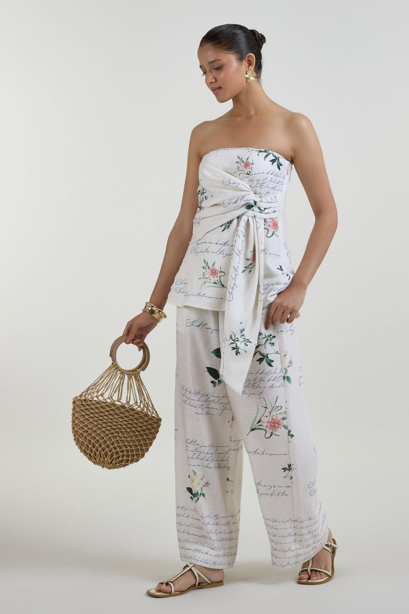 Poetry strapless set linen co-ord set by SOBARIKO in ivory for women in Singapore