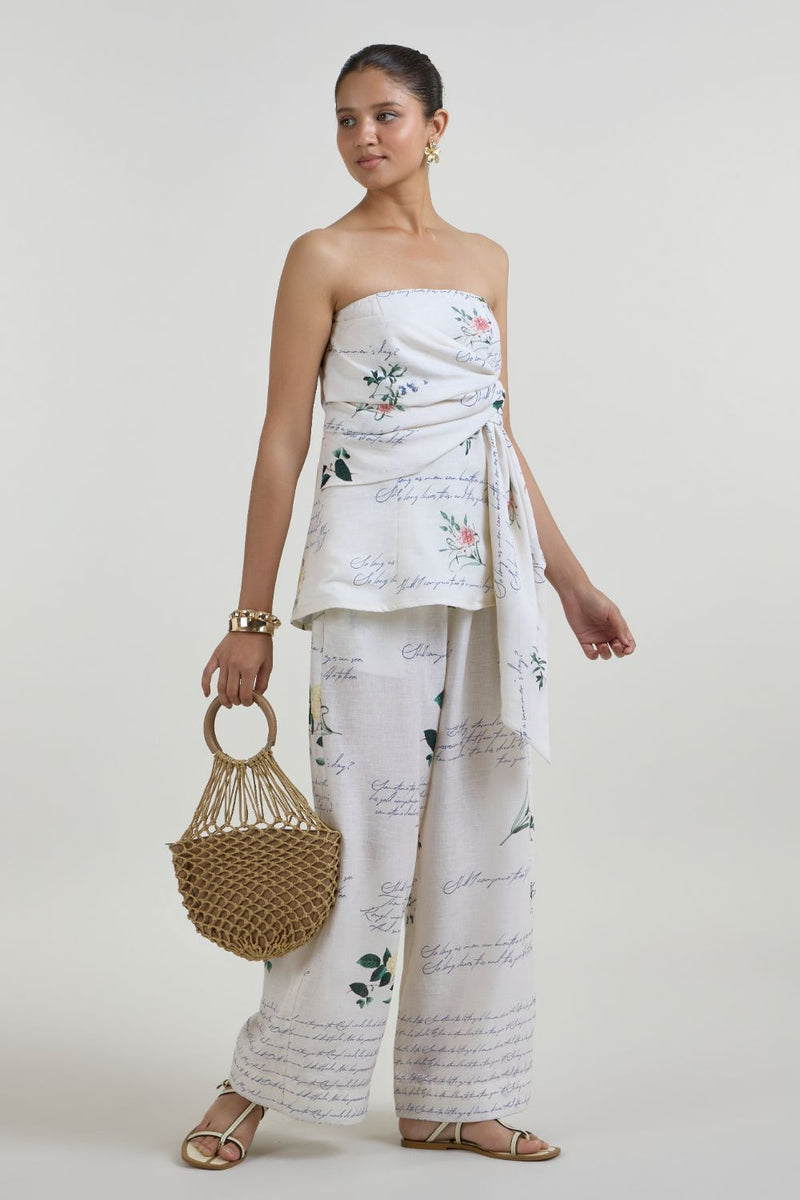 Poetry strapless set linen co-ord set by SOBARIKO in ivory for women in Singapore