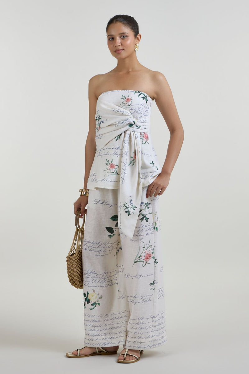 Poetry strapless set linen co-ord set by SOBARIKO in ivory for women in Singapore