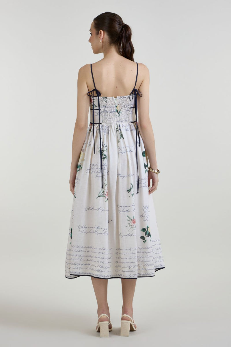 Poetry Strappy Midi dress linen dress by SOBARIKO for women in Singapore
